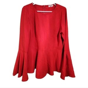 Red Peplum Bell Sleeve Top Size Large